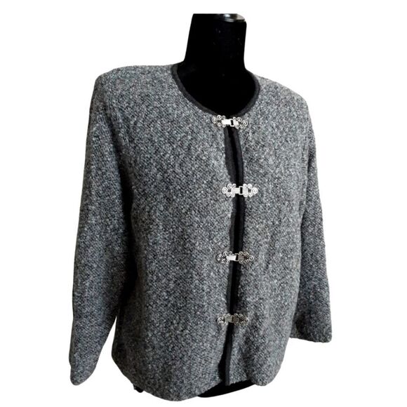 Vintage Jackets & Blazers - Vintage C.D. Petite Sweater Jacket Layered‎ Look Bouclé Knit Cardigan Set Sz 14P